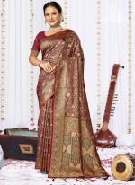 Sattin Silk Maroon Wedding Wear Weaving Saree